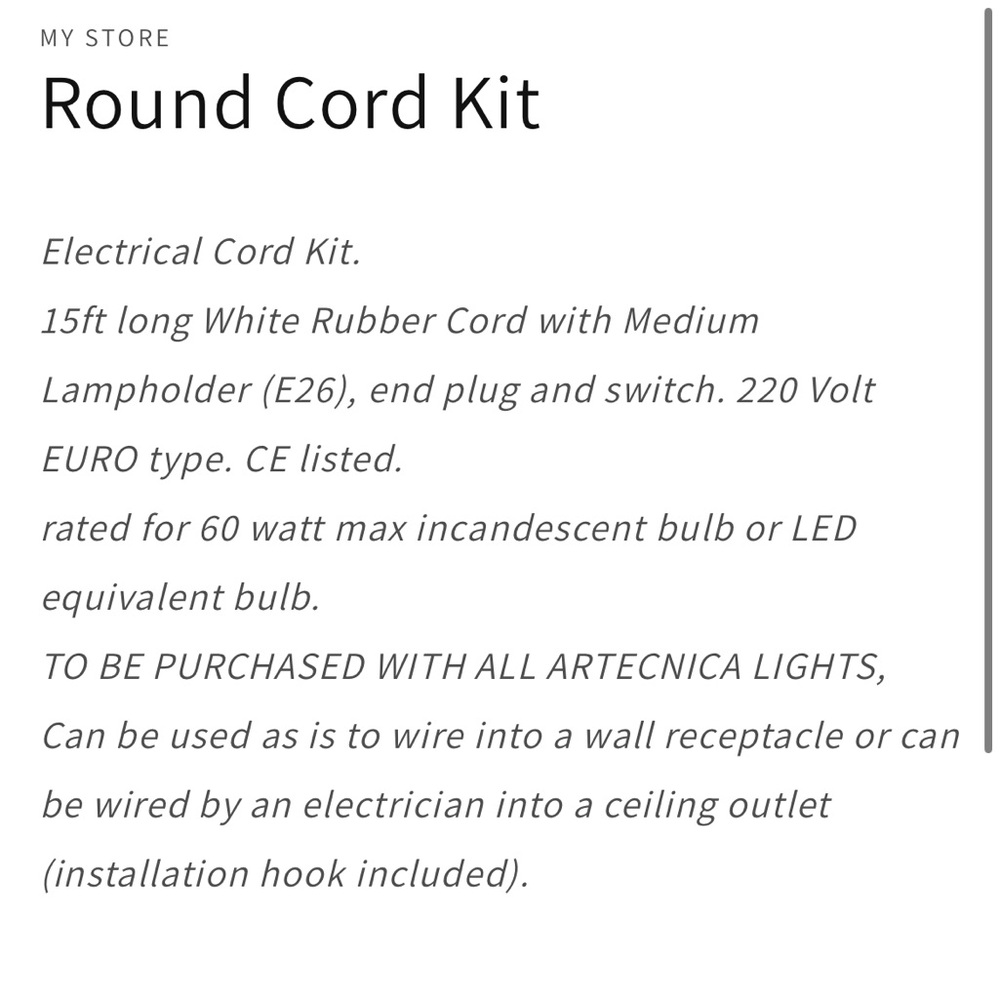 Artecnica Lighting 15ft White Pendant Light Socket Cord Set with Plug - Picture 4 of 6